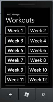 Windows Mobile Phone P90X workout manager screen